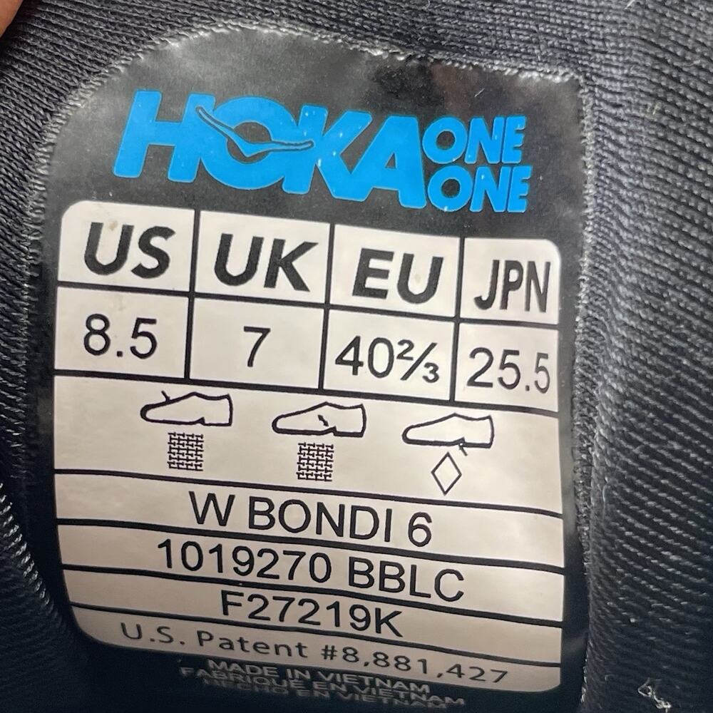 Hoka One One Bondi 6 Womens Size 8.5 B Triple Black BBLC Running Shoes - Picture 7 of 11